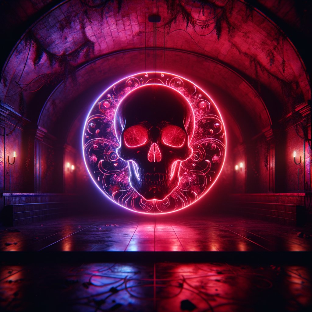 Gothic neon light in underground dark culture venue