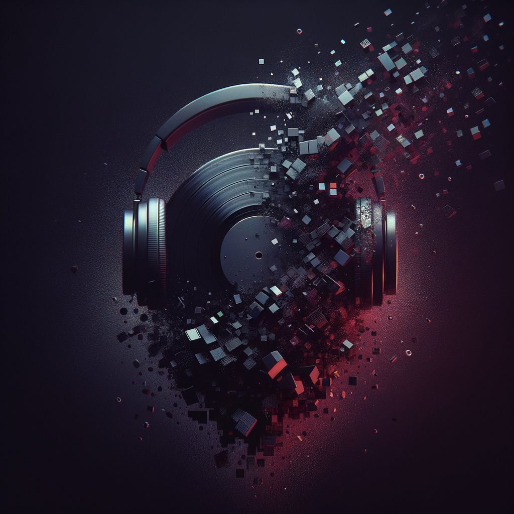 Abstract dark DJ equipment dissolving