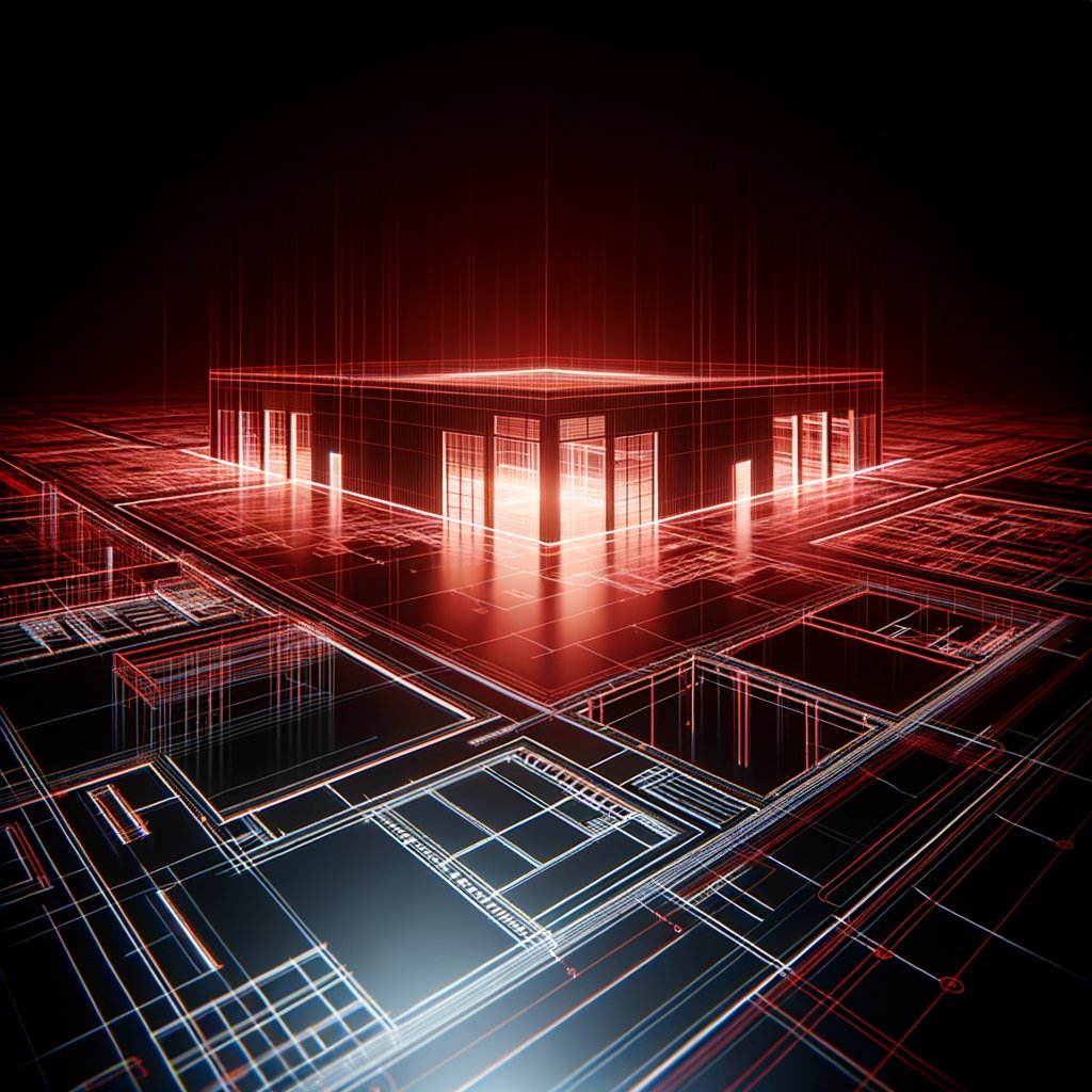 Abstract dark venue blueprint in red