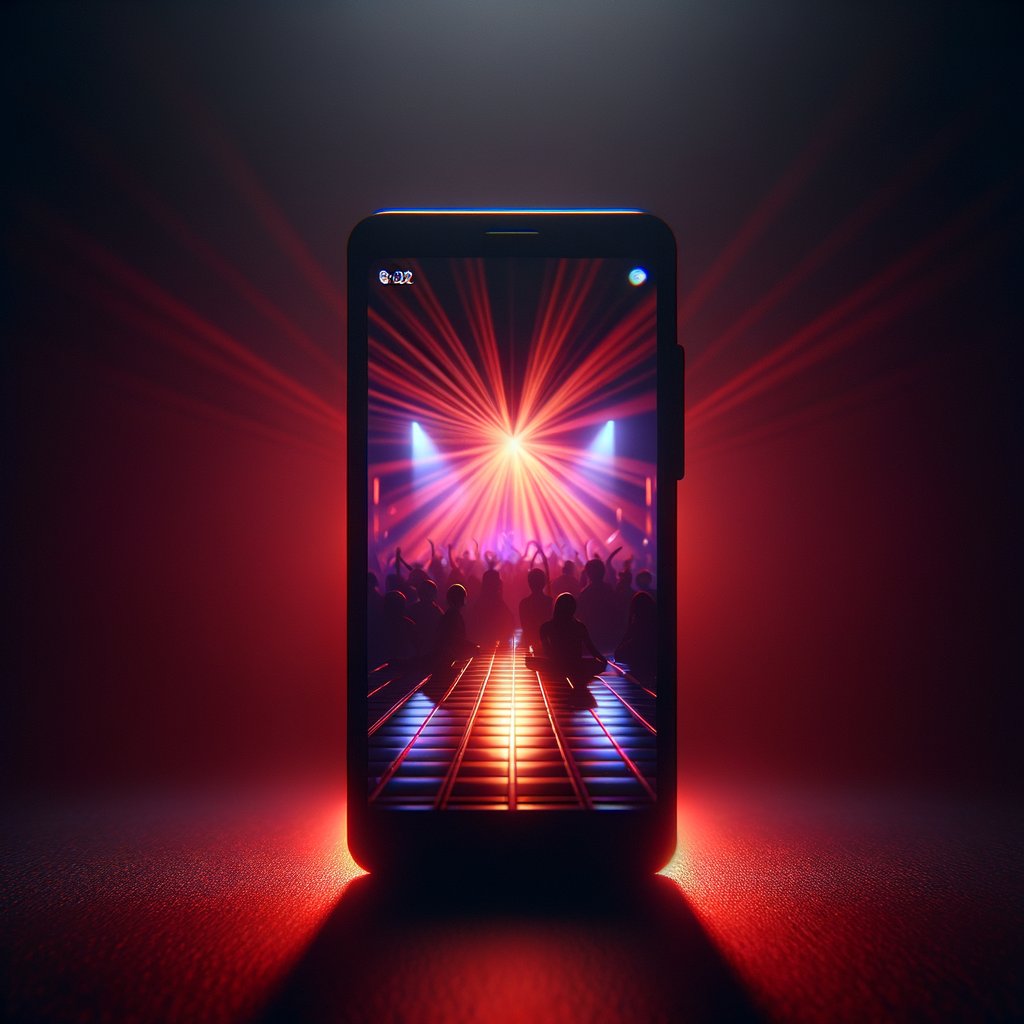Smartphone displaying a vertical nightclub ad in darkness