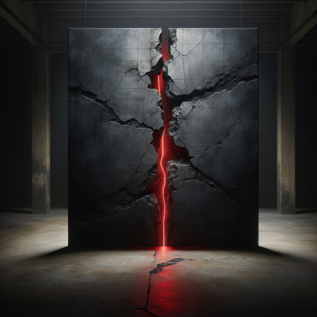 Cracked concrete wall with red light bleeding through symbolizing resilience