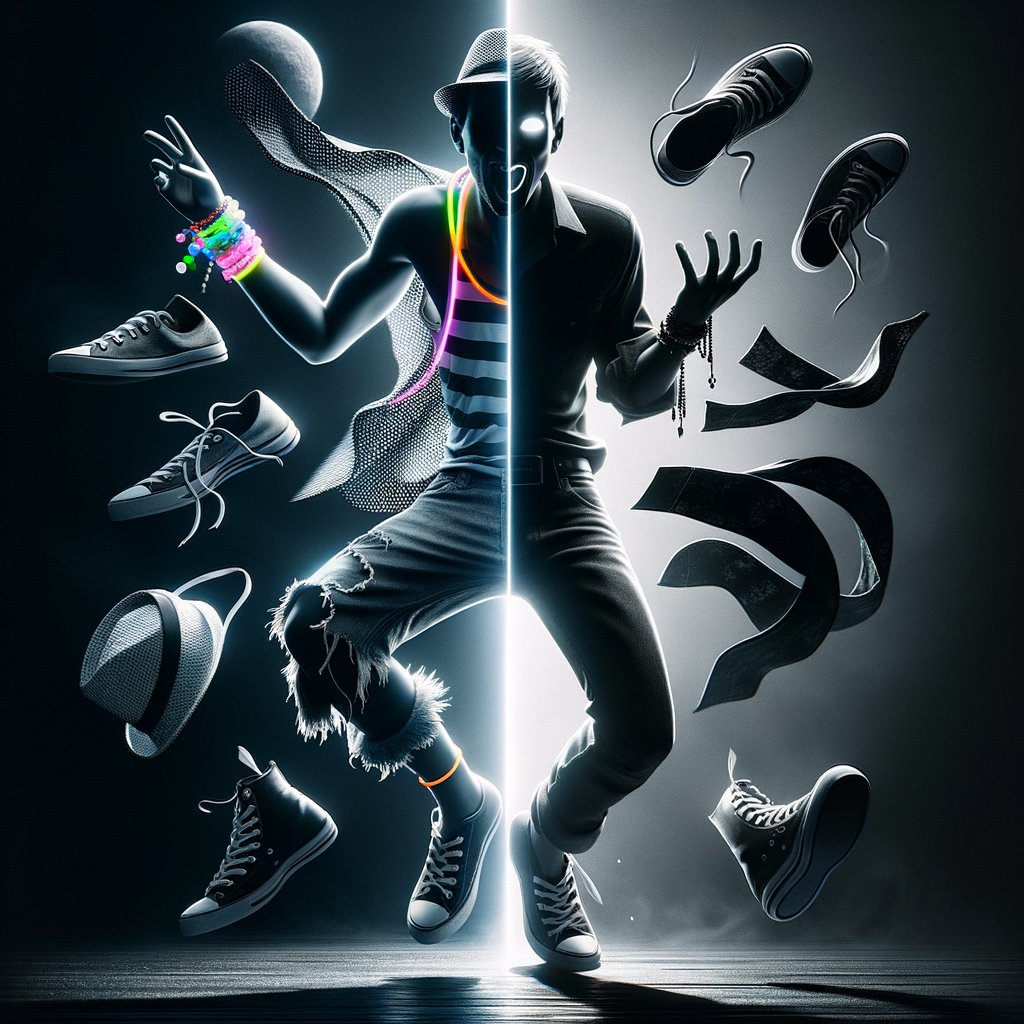 Silhouette fragmenting into two identities - personality transformation