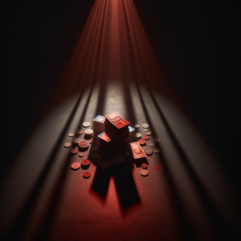 Abstract dark composition of currency in shadows