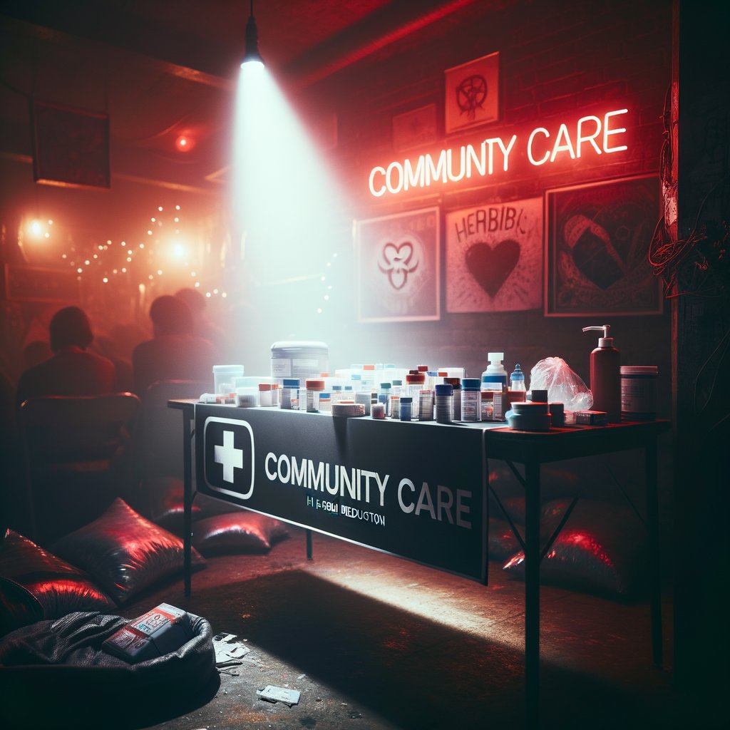 Harm reduction table at underground event