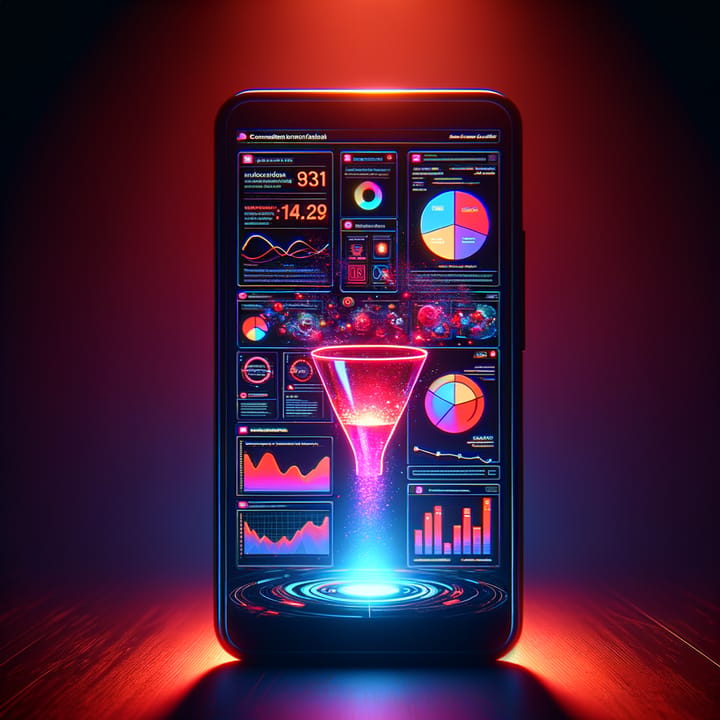 Analytics dashboard glowing red in the dark symbolizing advertising power