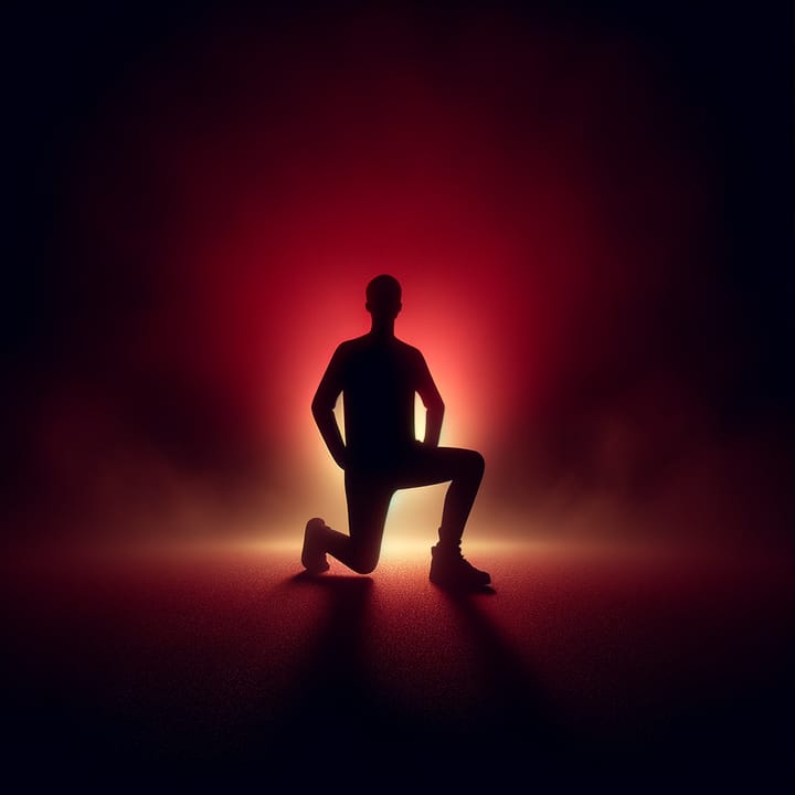 Silhouette of defiant figure refusing to kneel