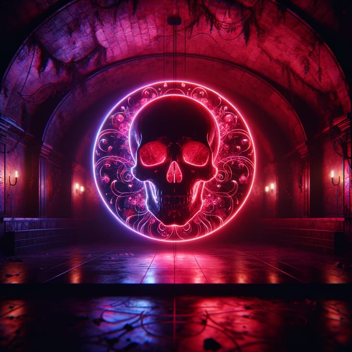 Gothic neon light in underground dark culture venue