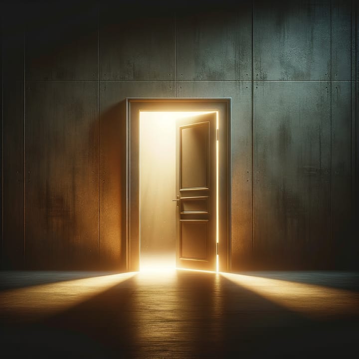 Abstract dark artwork of an illuminated doorway representing open access