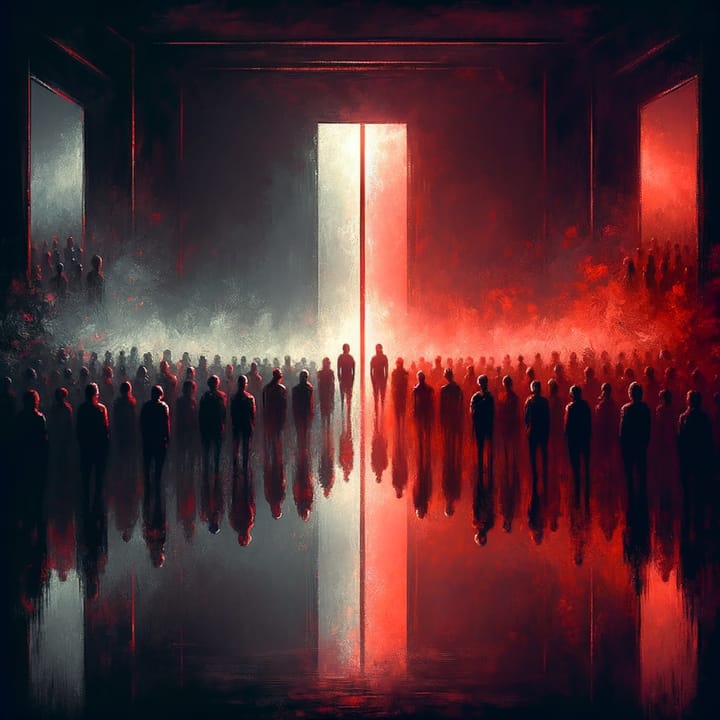 Mirror reflecting duality of isolation and crowd, fame paradox concept