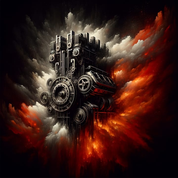 Engine emerging from flames - spite to infrastructure