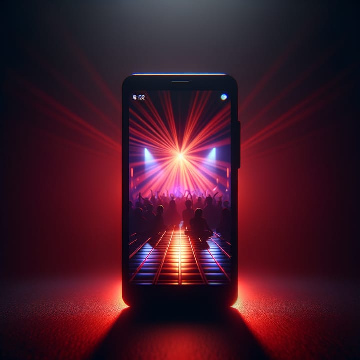 Smartphone displaying a vertical nightclub ad in darkness