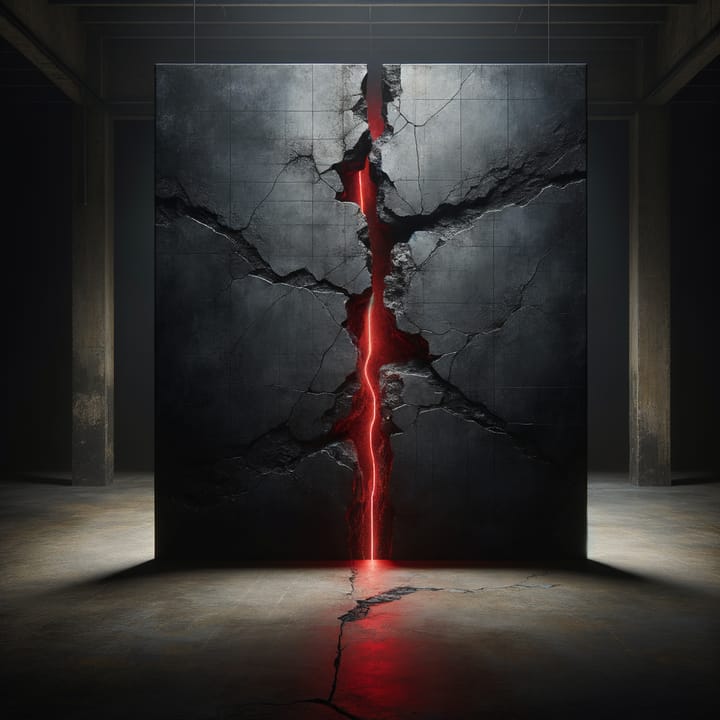 Cracked concrete wall with red light bleeding through symbolizing resilience