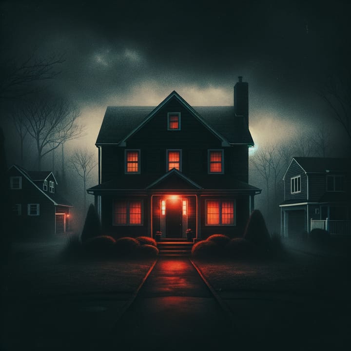 Dark house in New Jersey suburbs with red glow - origin story