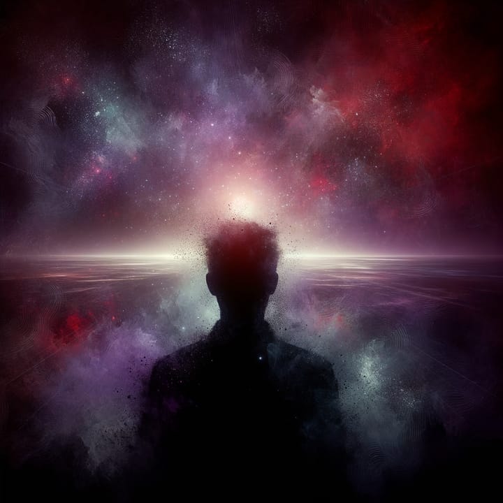 Dark silhouette facing the void - grief and music intertwined