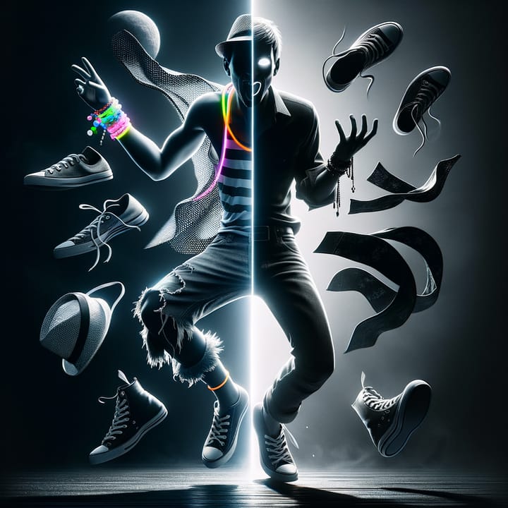 Silhouette fragmenting into two identities - personality transformation
