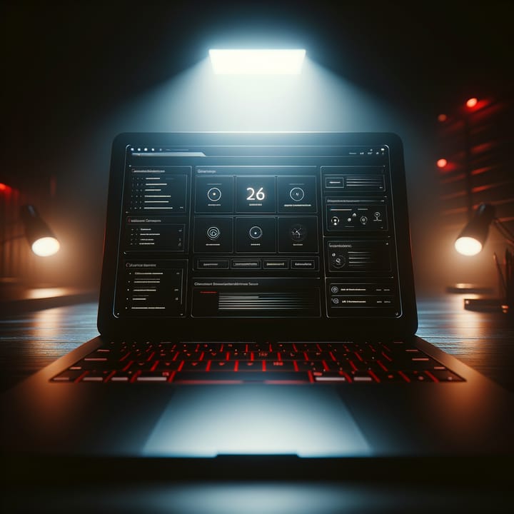 Laptop showing WordPress dashboard in dark studio