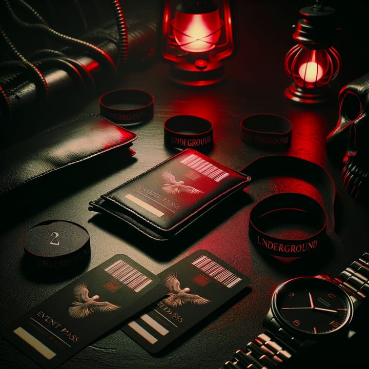 Event tickets and wristbands with dramatic lighting