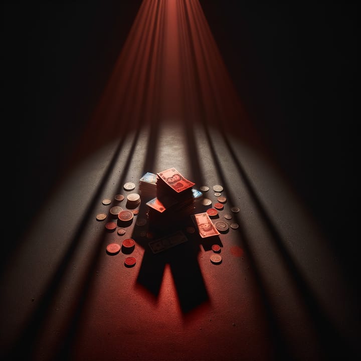 Abstract dark composition of currency in shadows
