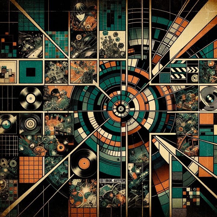 Abstract dark art representing cultural curation across entertainment media